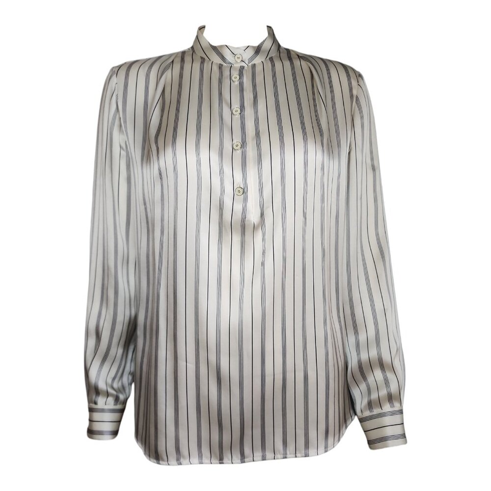 Georgio Armani Shirt Womens Size 40 Striped Italian Silk‎ Button Down NWOT